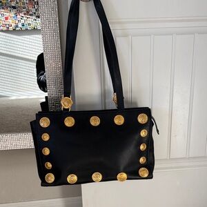 Vintage Versace Medusa Black Tote with Gold Accents - excellent condition